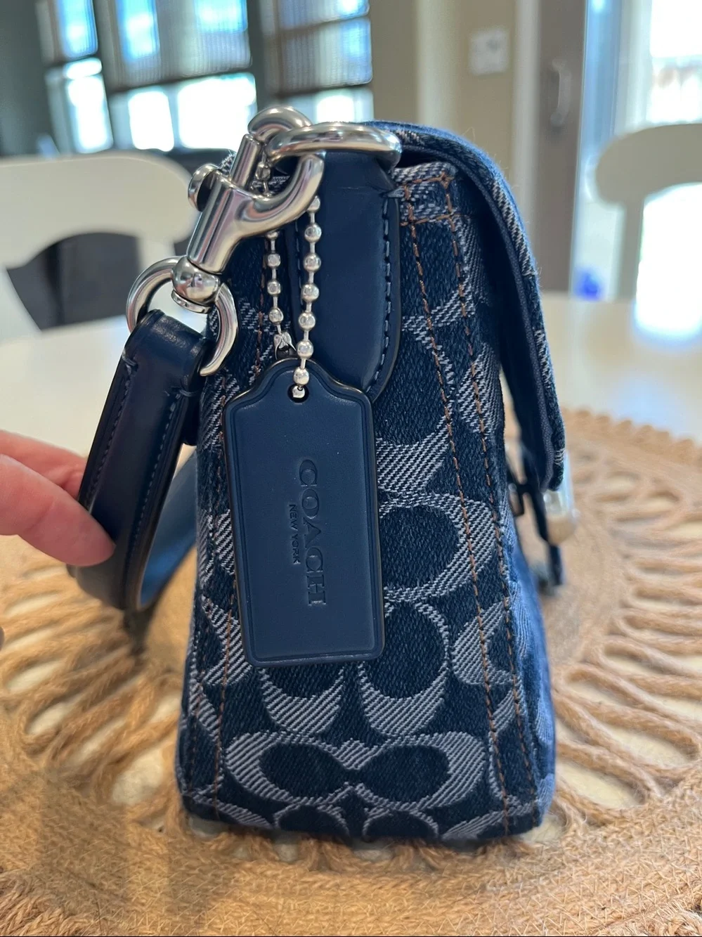 Coach Navy Signature C Flap Crossbody with Silver 'C' Hardware - Picture 2 of 11